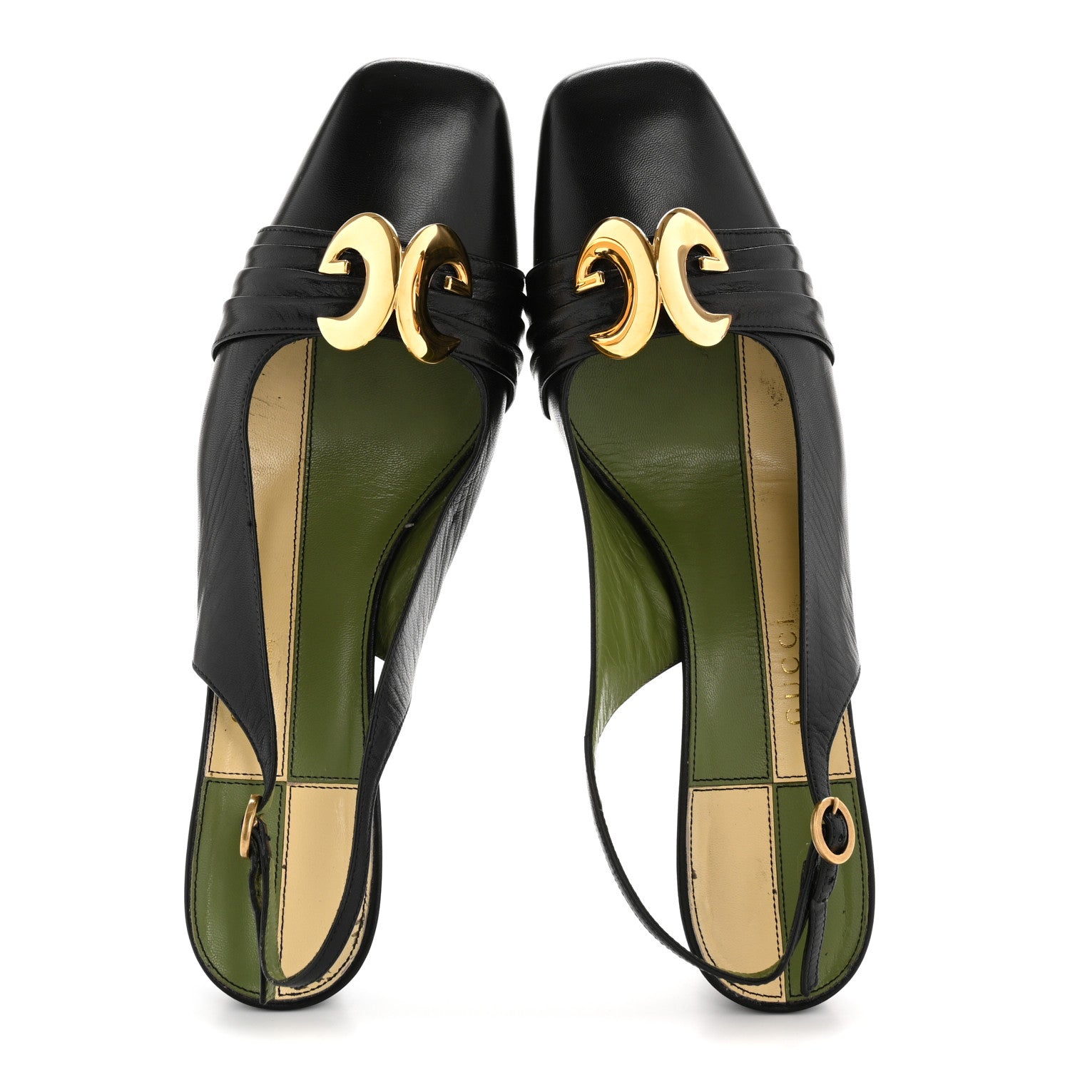 Gucci Malaga Kid Half Moon GG Square Toe Slingback Pumps 39.5 Black 2 of 12