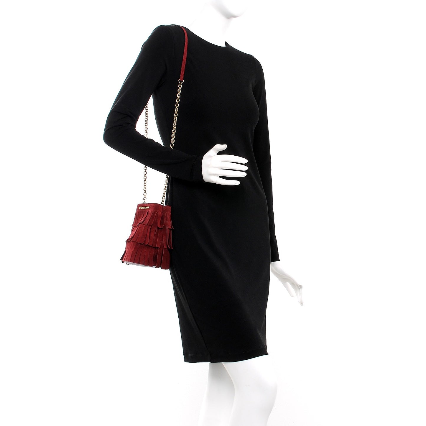 Suede Fringe Baby Bucket Bag Cherry
