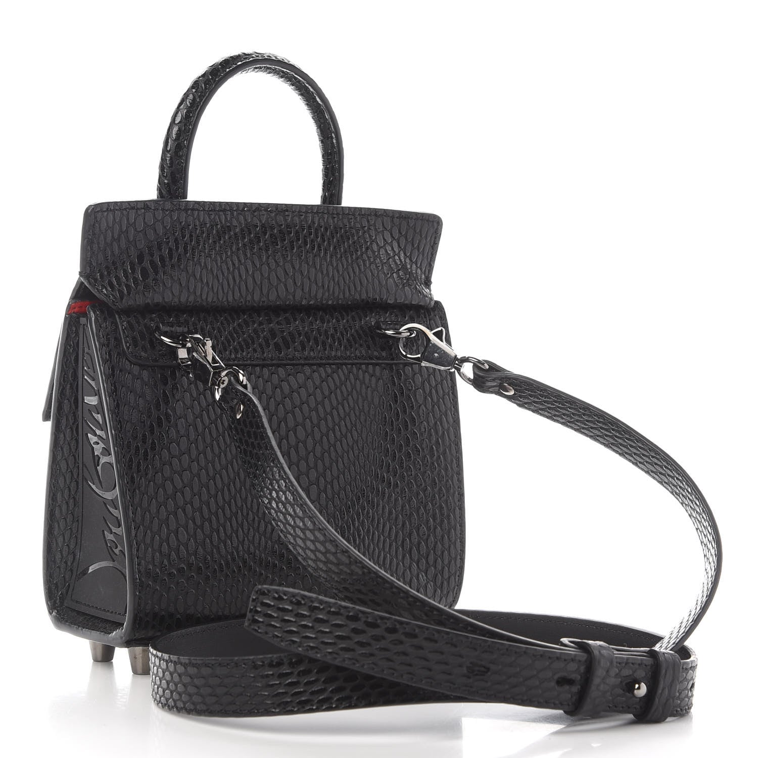 Christian Louboutin Calfskin Snakeskin Embossed Jurassic Mini Paloma Black 2 of 7