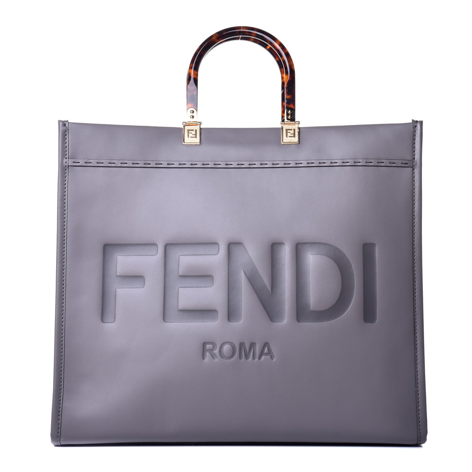 Fendi Vitello King Plexiglass Logo Embossed Large Fendi Sunshine Shopper Tote Moon 1 of 9
