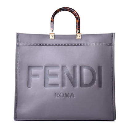 Fendi Vitello King Plexiglass Logo Embossed Large Fendi Sunshine Shopper Tote Moon 1 of 9