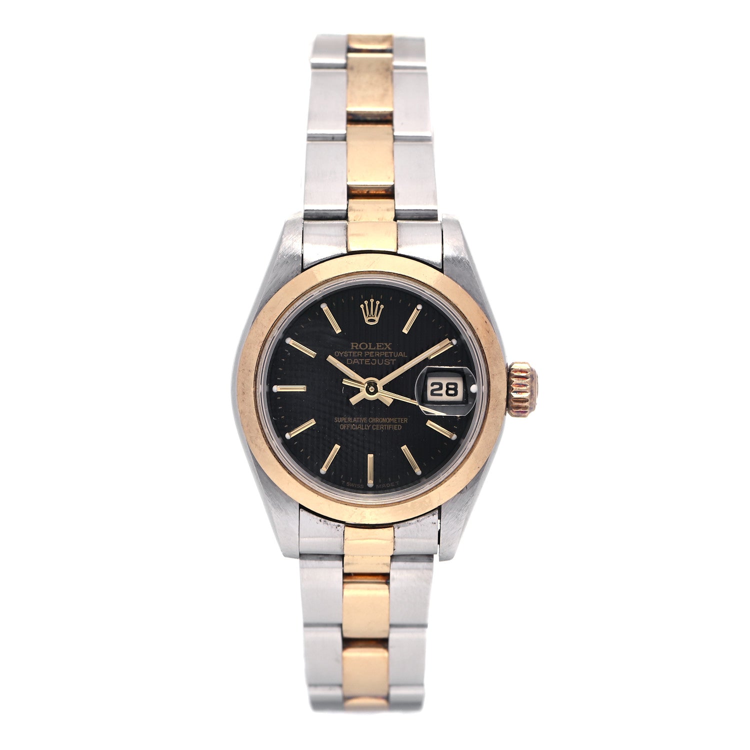 Rolex Stainless Steel 18K Yellow Gold Diamond 26mm Oyster Perpetual Datejust Watch Black 69176 1 of 8