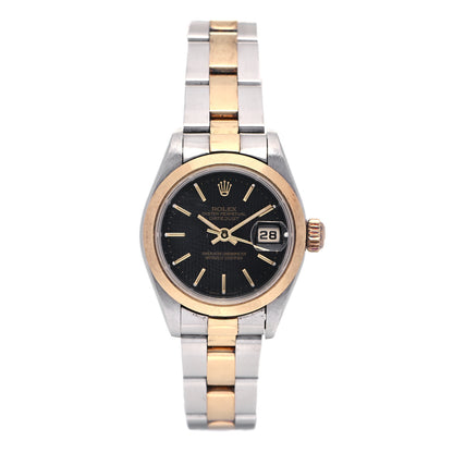 Rolex Stainless Steel 18K Yellow Gold Diamond 26mm Oyster Perpetual Datejust Watch Black 69176 1 of 8