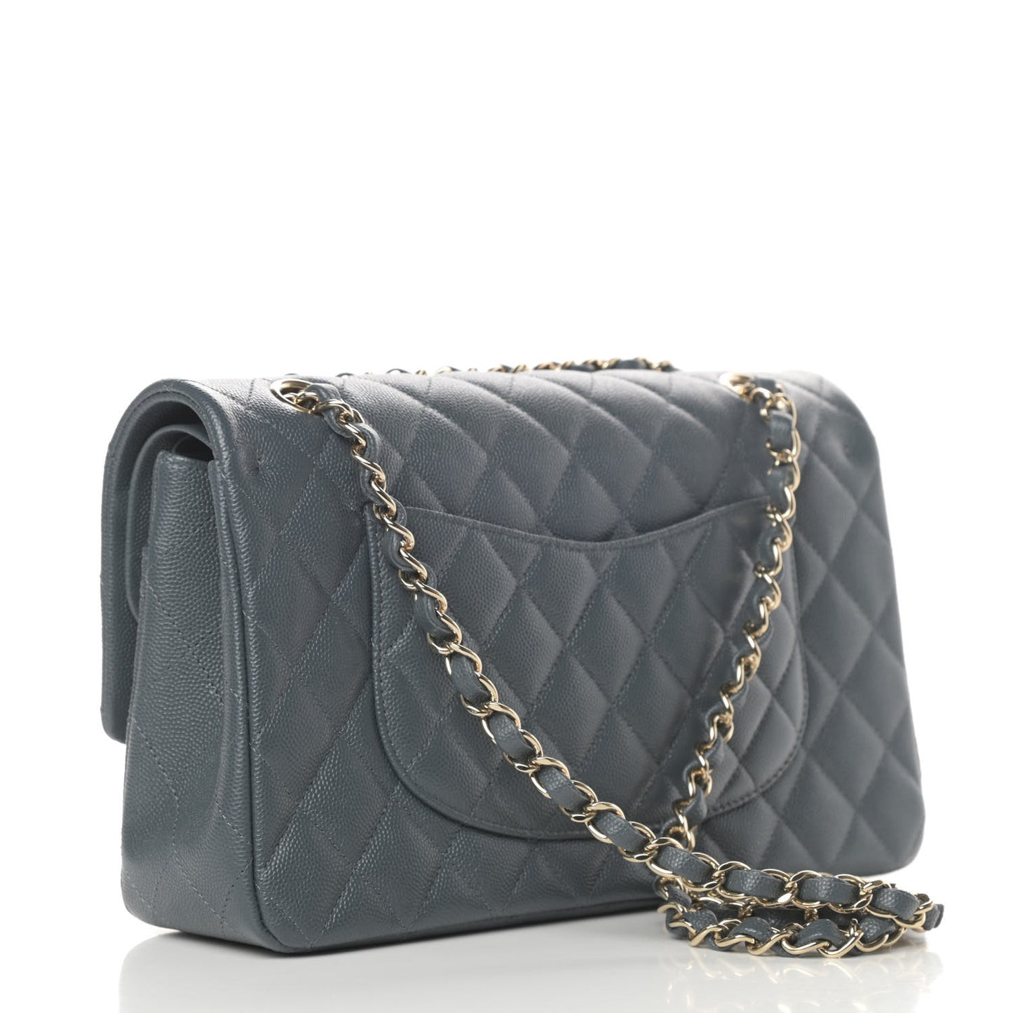 Caviar Quilted Medium Double Flap Dark Grey