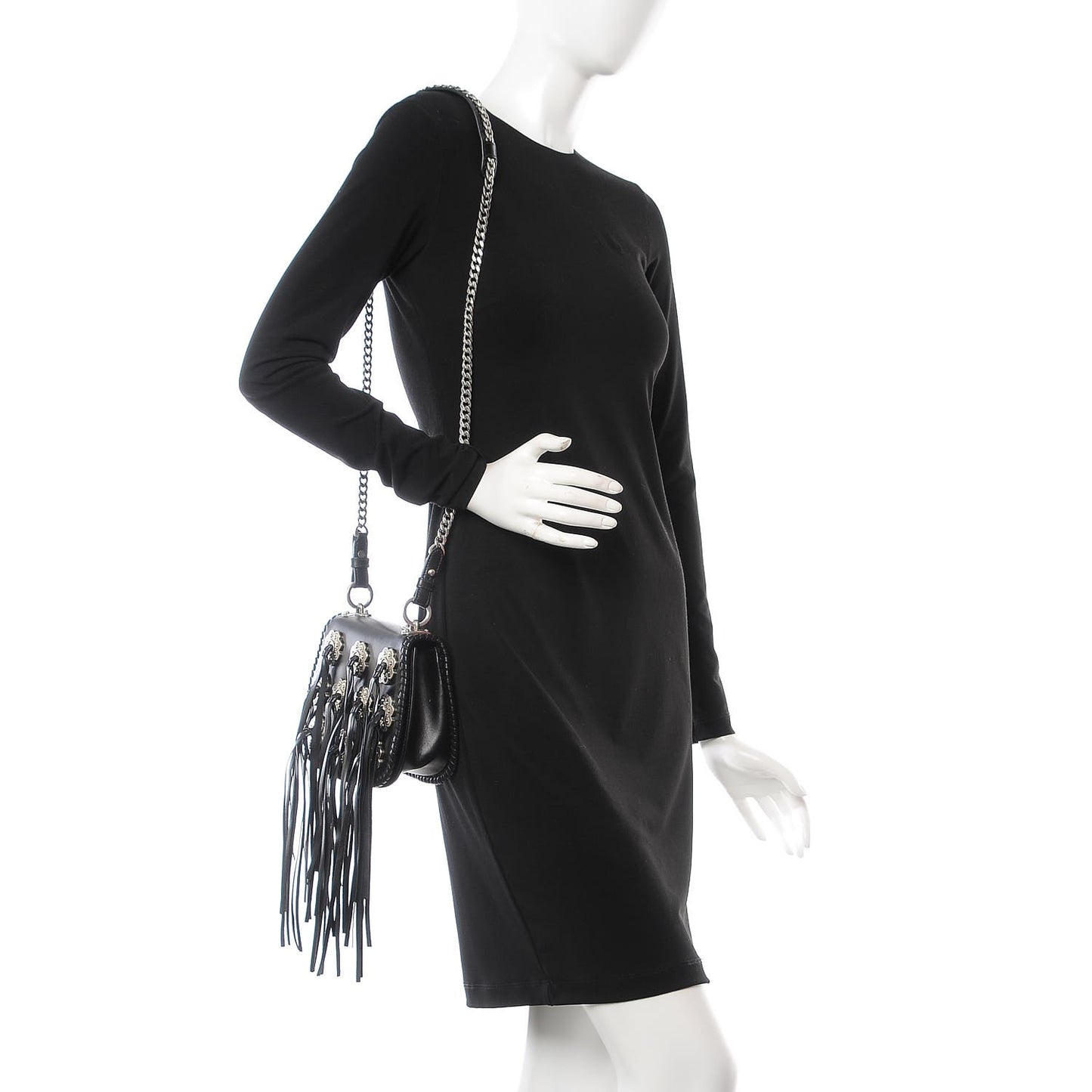 City Calf Whip Stitch Fringe Saddle Bag Black