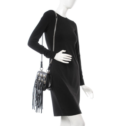 Prada City Calf Whip Stitch Fringe Saddle Bag Black 2 of 7