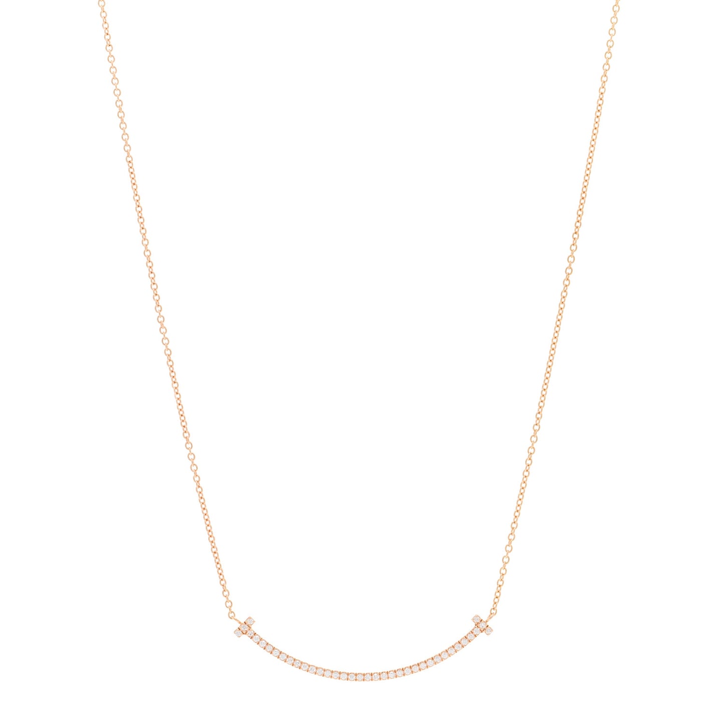 18K Rose Gold Diamond Small T Smile Pendant Necklace