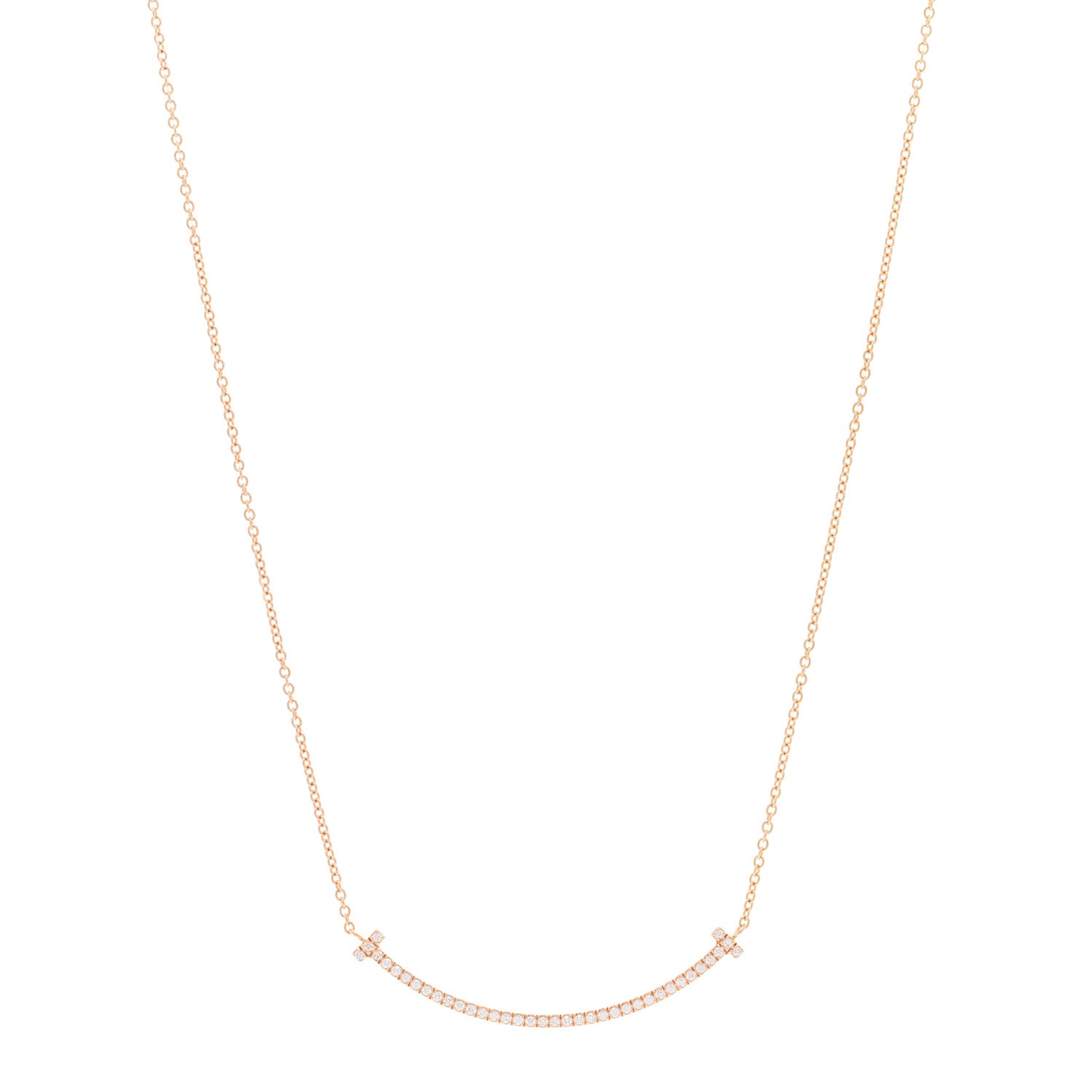 Tiffany 18K Rose Gold Diamond Small T Smile Pendant Necklace 1 of 4