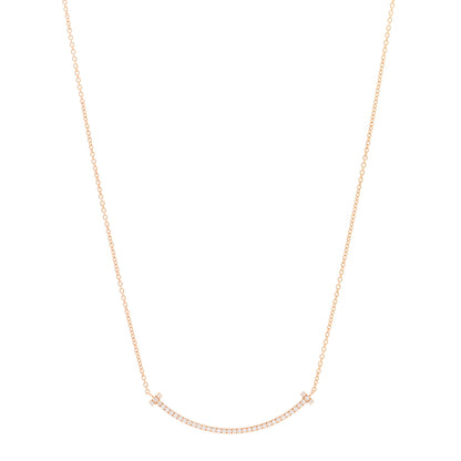 Tiffany 18K Rose Gold Diamond Small T Smile Pendant Necklace 1 of 4