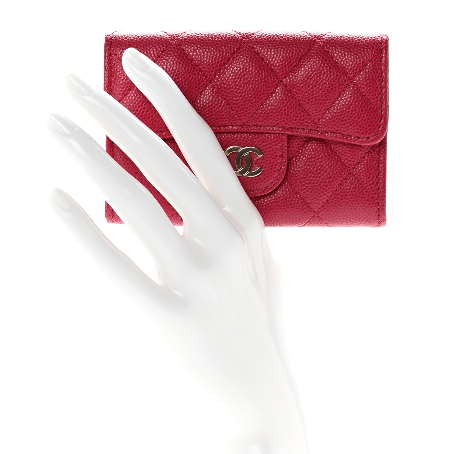 Chanel Caviar Quilted Flap Card Holder Wallet Dark Pink 2 of 9