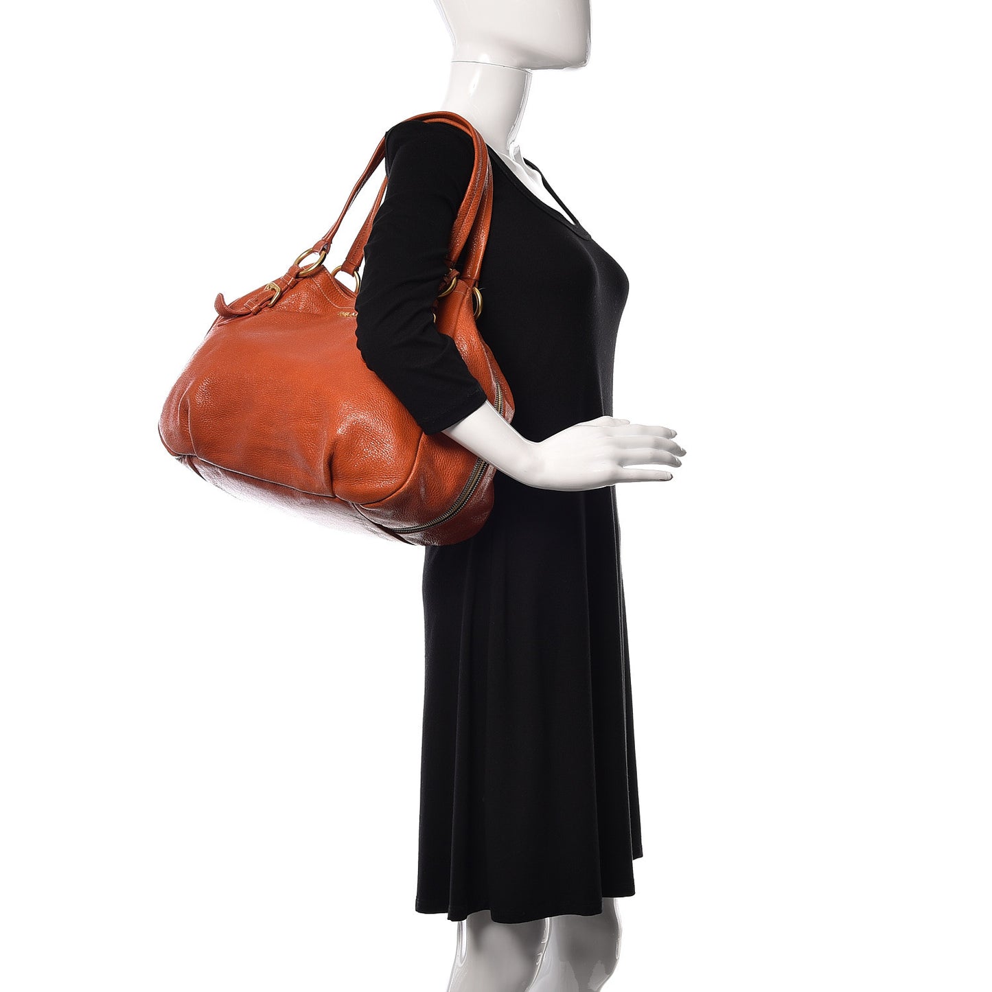 Vitello Daino Zip Hobo Orange