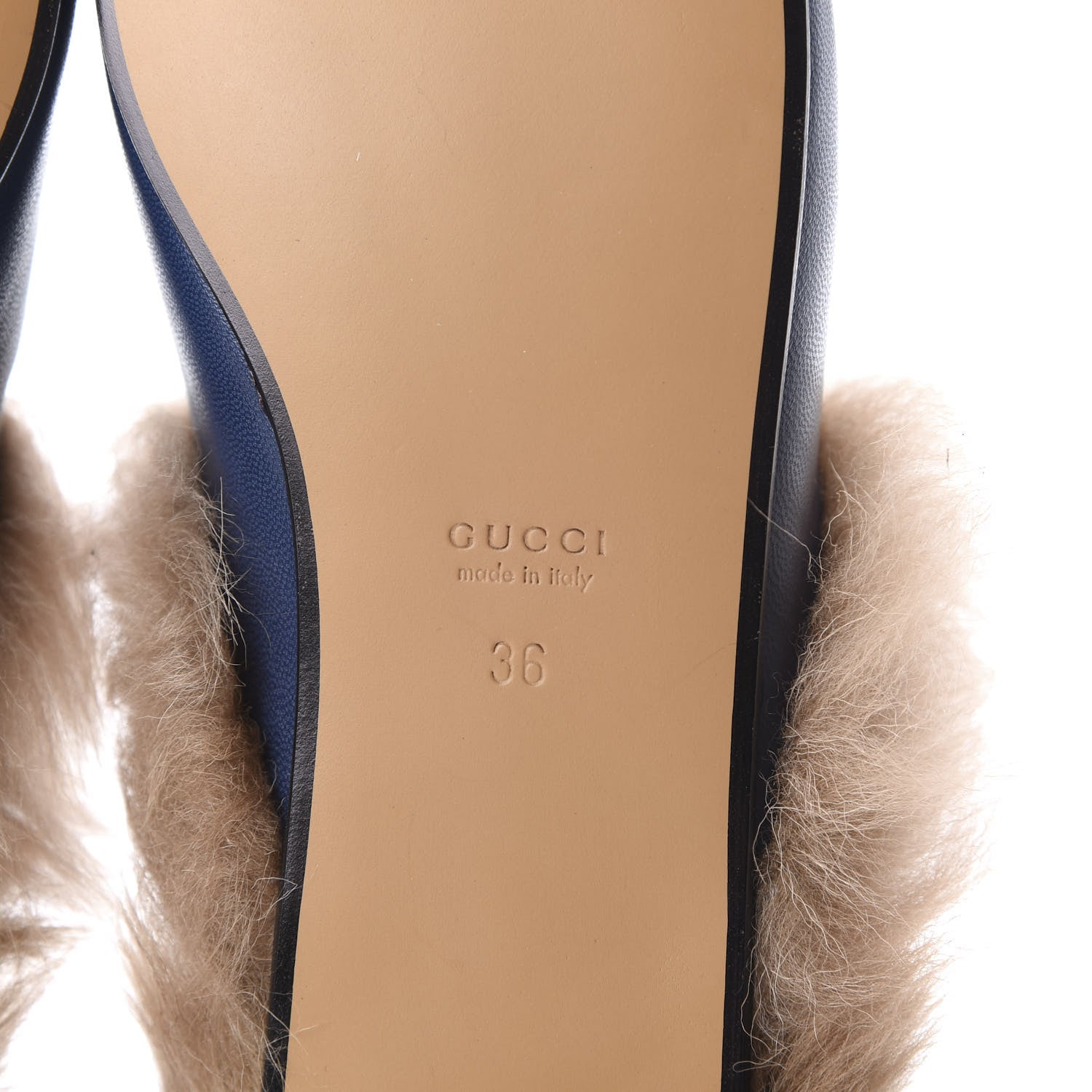 Gucci Malaga Kid Fur Womens Princetown Slippers 36 Blue Agata 6 of 8