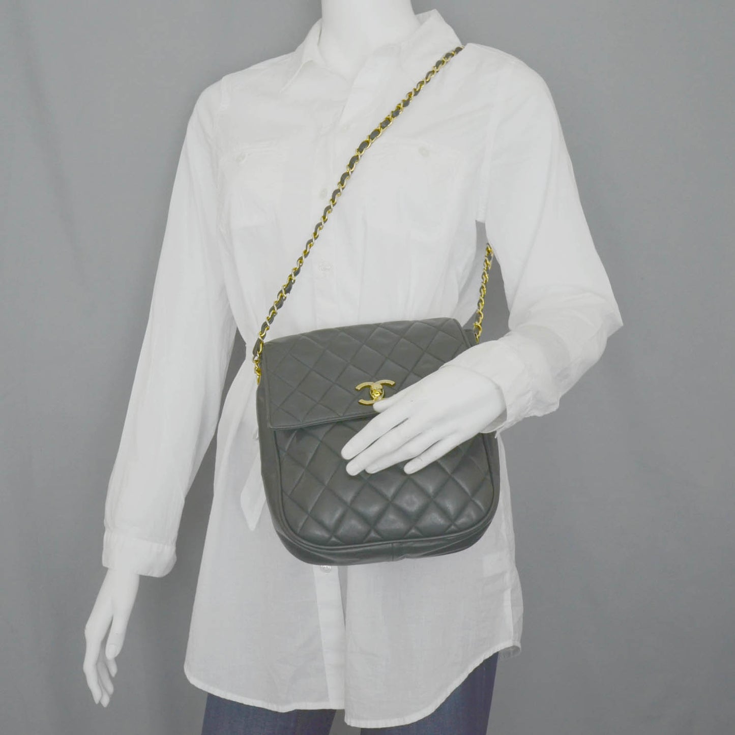 Lambskin Quilted Flap Bag Dark Green