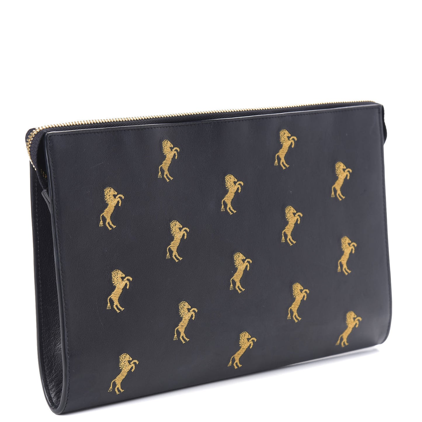 Smooth Calfskin Little Horses Embroidered Pouch Black