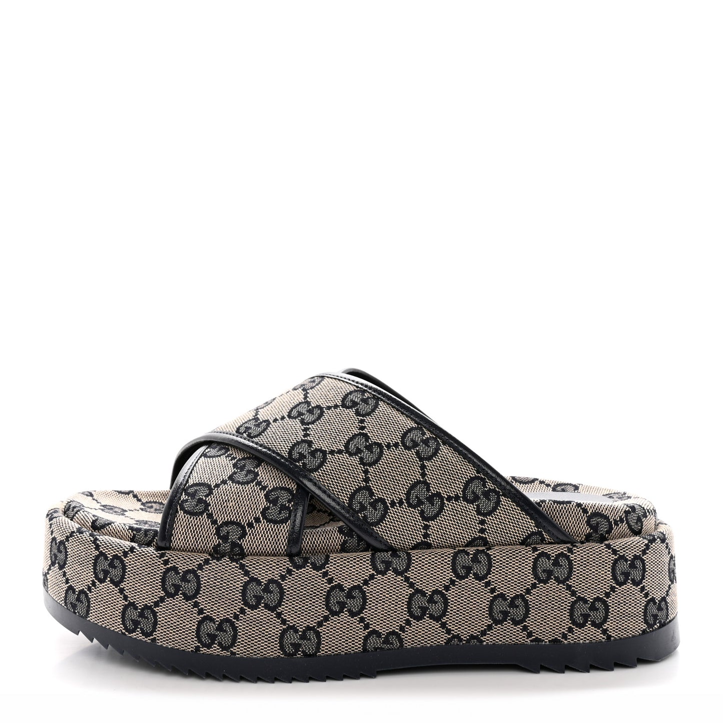 Monogram Criss Cross Platform Slide Sandals 36 Beige Blue