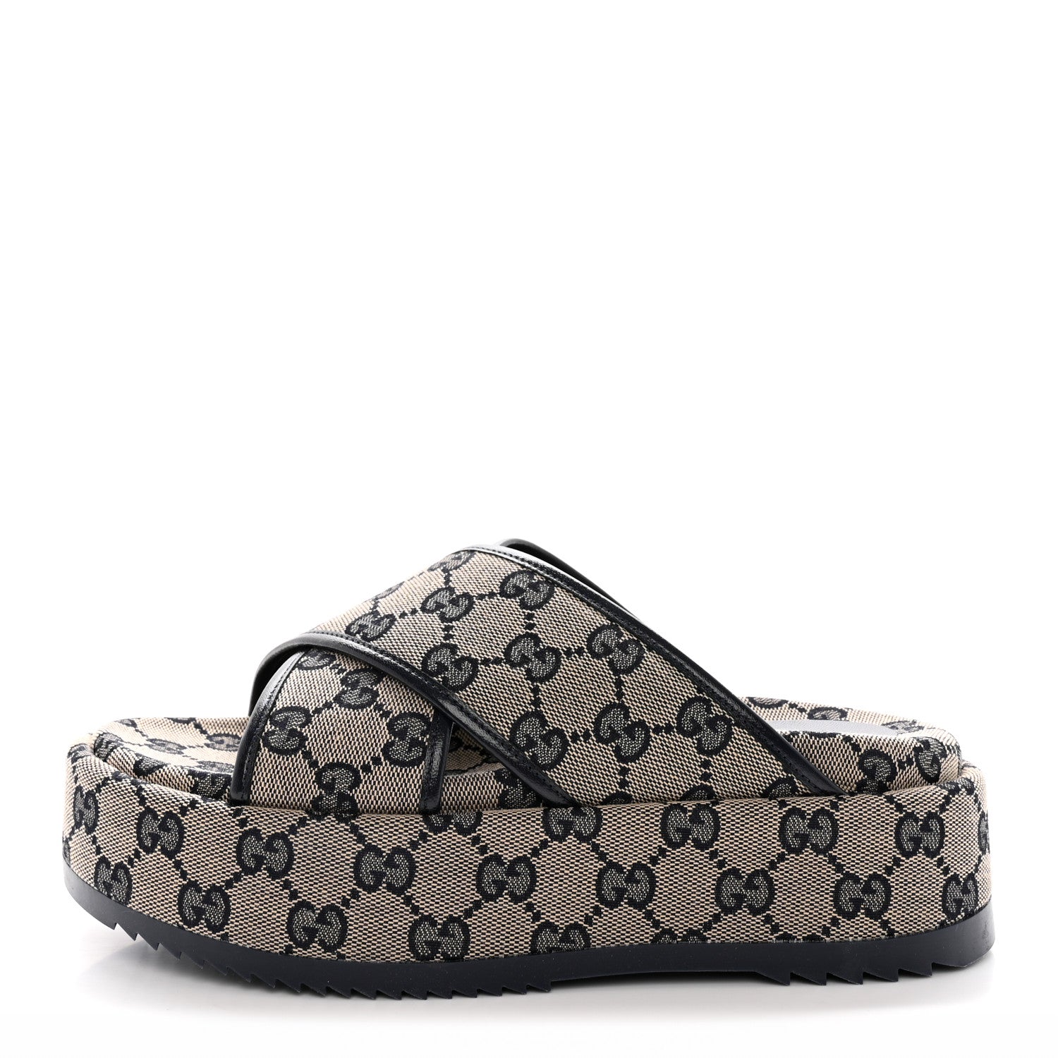 Gucci Monogram Criss Cross Platform Slide Sandals 36 Beige Blue 1 of 9