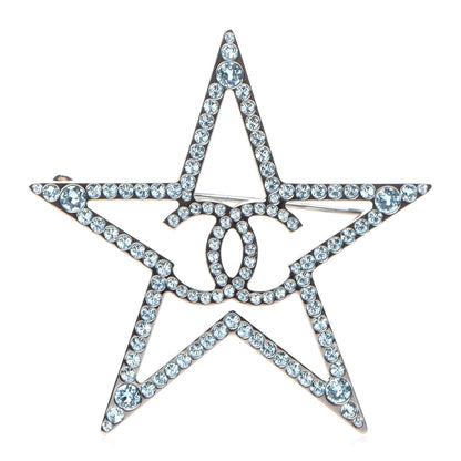Chanel Ruthenium Crystal Star CC Brooch Blue 1 of 5