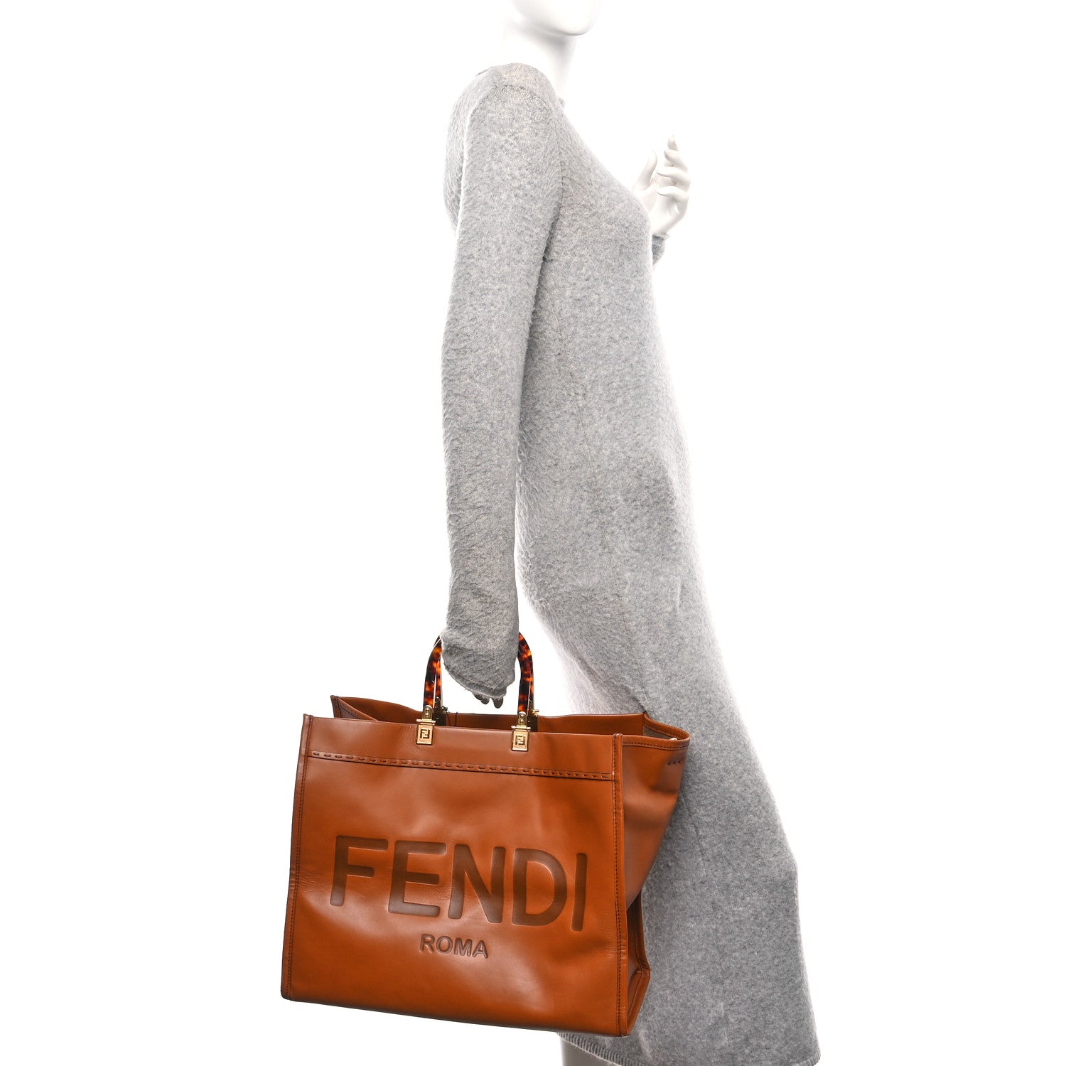 Fendi Vitello King Plexiglass Large Fendi Sunshine Shopper Tote Cuoio 2 of 9