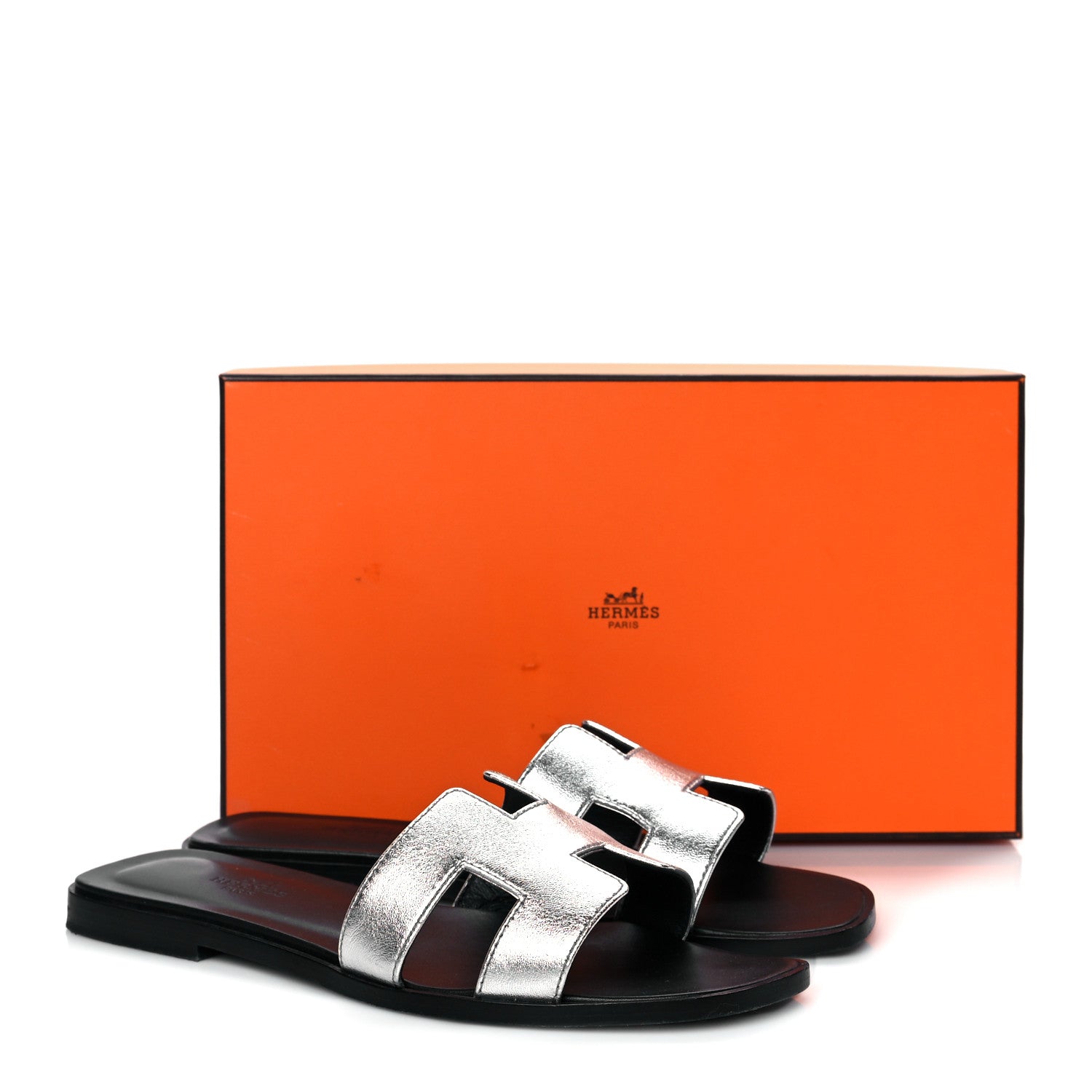 Hermes Metallic Epsom Oran Sandals 37 Gris Argente 11 of 11