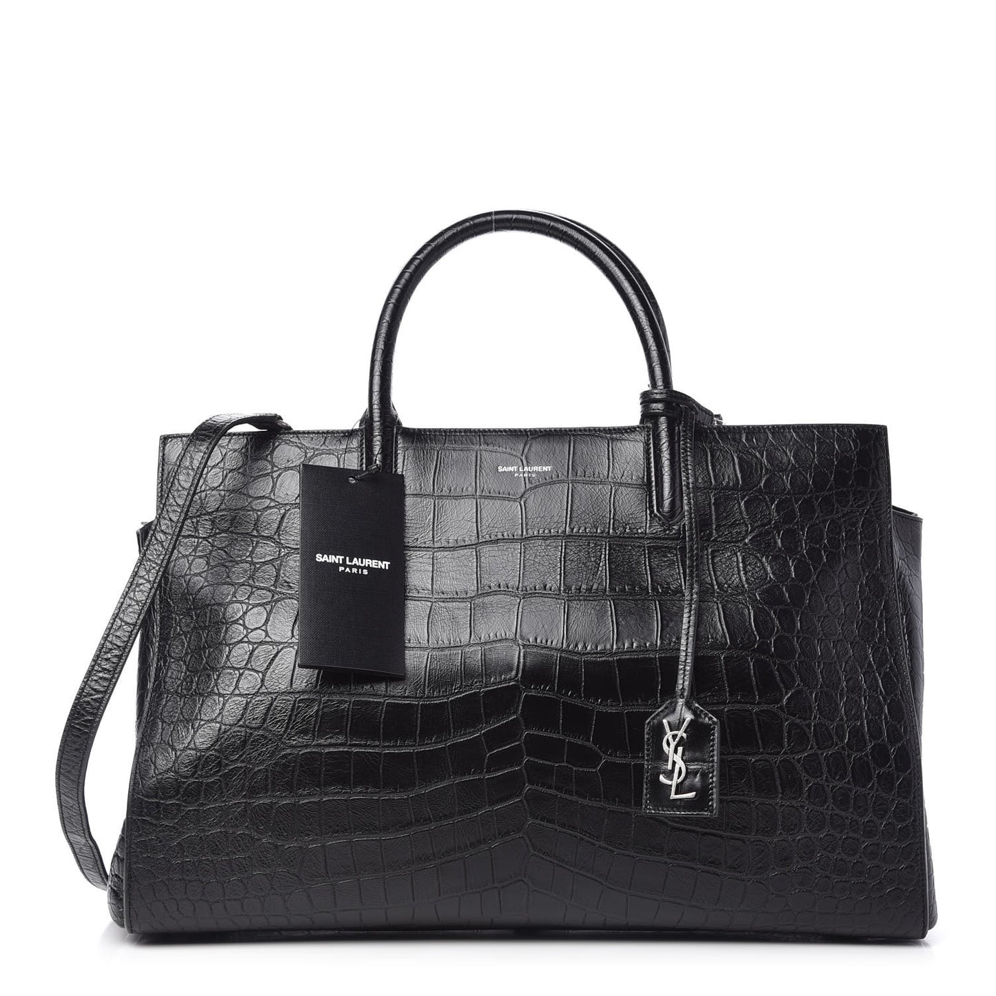 Calfskin Crocodile Embossed Medium Cabas Rive Gauche Black