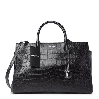 Saint Laurent Calfskin Crocodile Embossed Medium Cabas Rive Gauche Black 20 of 22