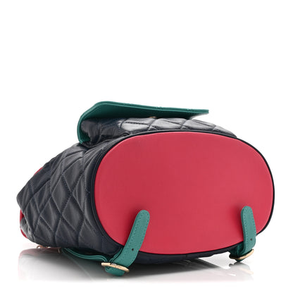 Chanel Goatskin Quilted Duma Drawstring Backpack Navy Turquoise Pink 4 of 10