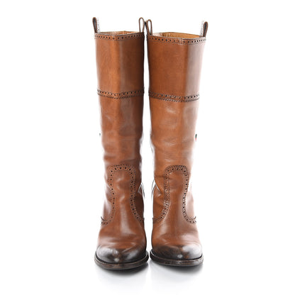 Gucci Calfskin Perforated Brogue High Boots 6 Brown 2 of 7