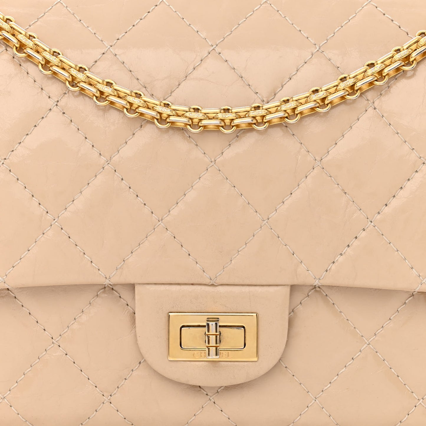 Distressed Patent Quilted 2.55 Reissue 226 Flap Beige