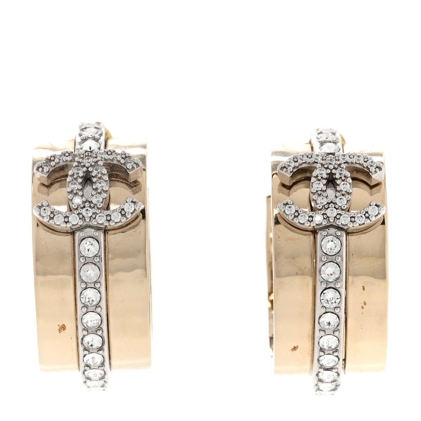 Metal Crystal CC Hoop Earrings Gold Silver