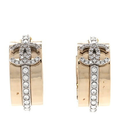 Chanel Metal Crystal CC Hoop Earrings Gold Silver 1 of 8