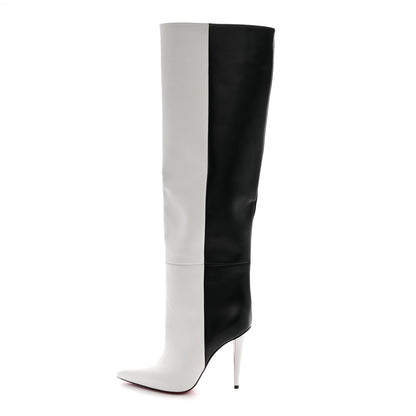 Christian Louboutin Calfskin Astrilarge 100 Knee Boots 37 Black White 1 of 12
