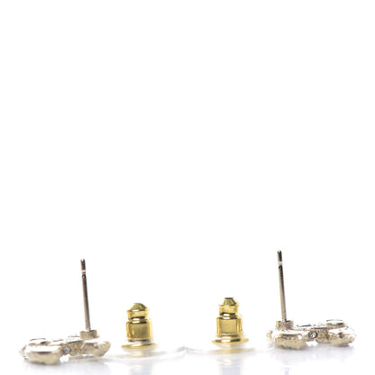 Chanel Pearl Crystal CC Earrings Light Gold 3 of 4