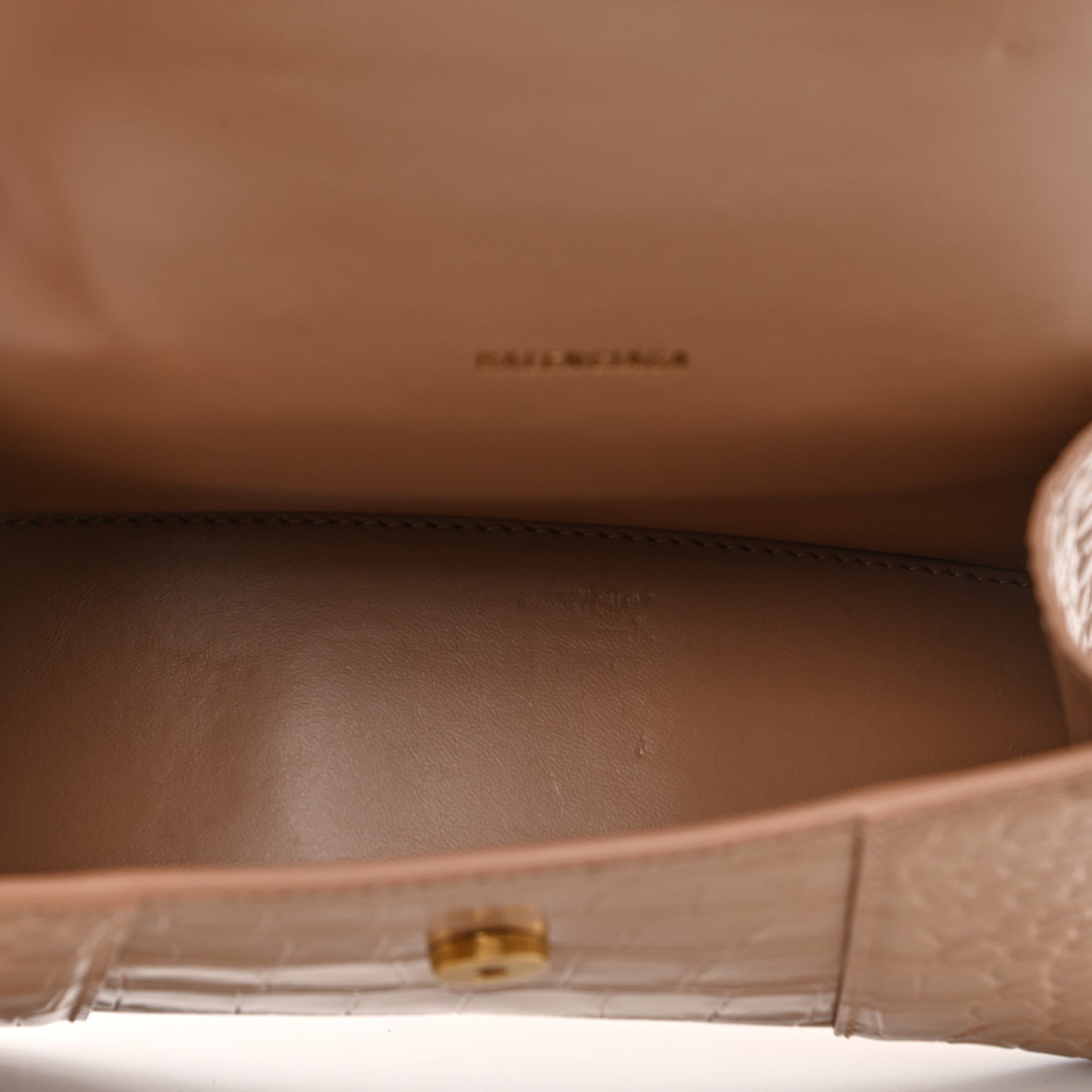 Shiny Calfskin Crocodile Embossed Hourglass Top Handle Bag XS Nude Beige