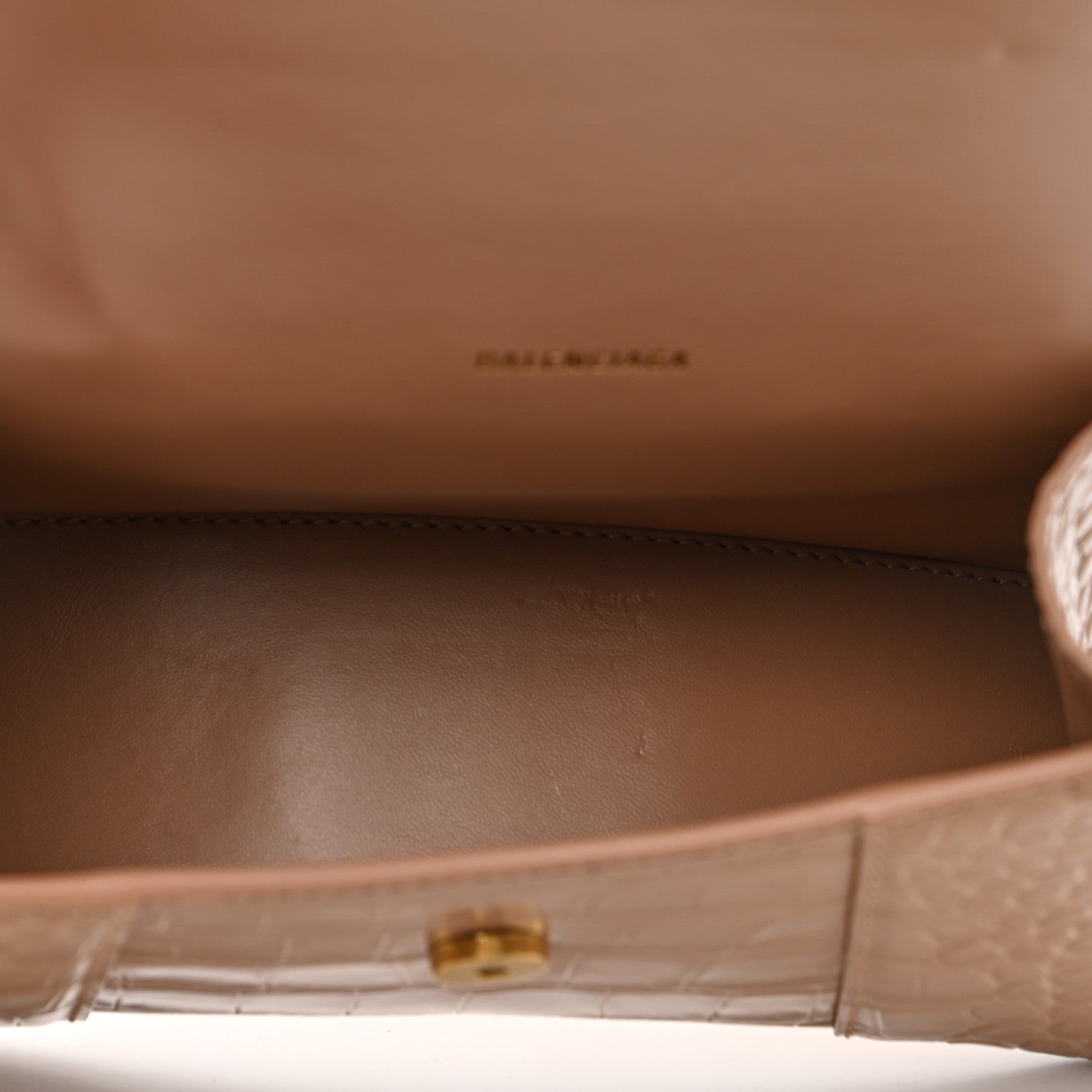 Balenciaga Shiny Calfskin Crocodile Embossed Hourglass Top Handle Bag XS Nude Beige 5 of 11