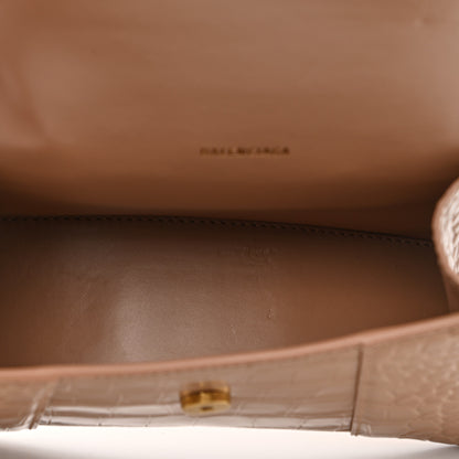 Balenciaga Shiny Calfskin Crocodile Embossed Hourglass Top Handle Bag XS Nude Beige 5 of 11