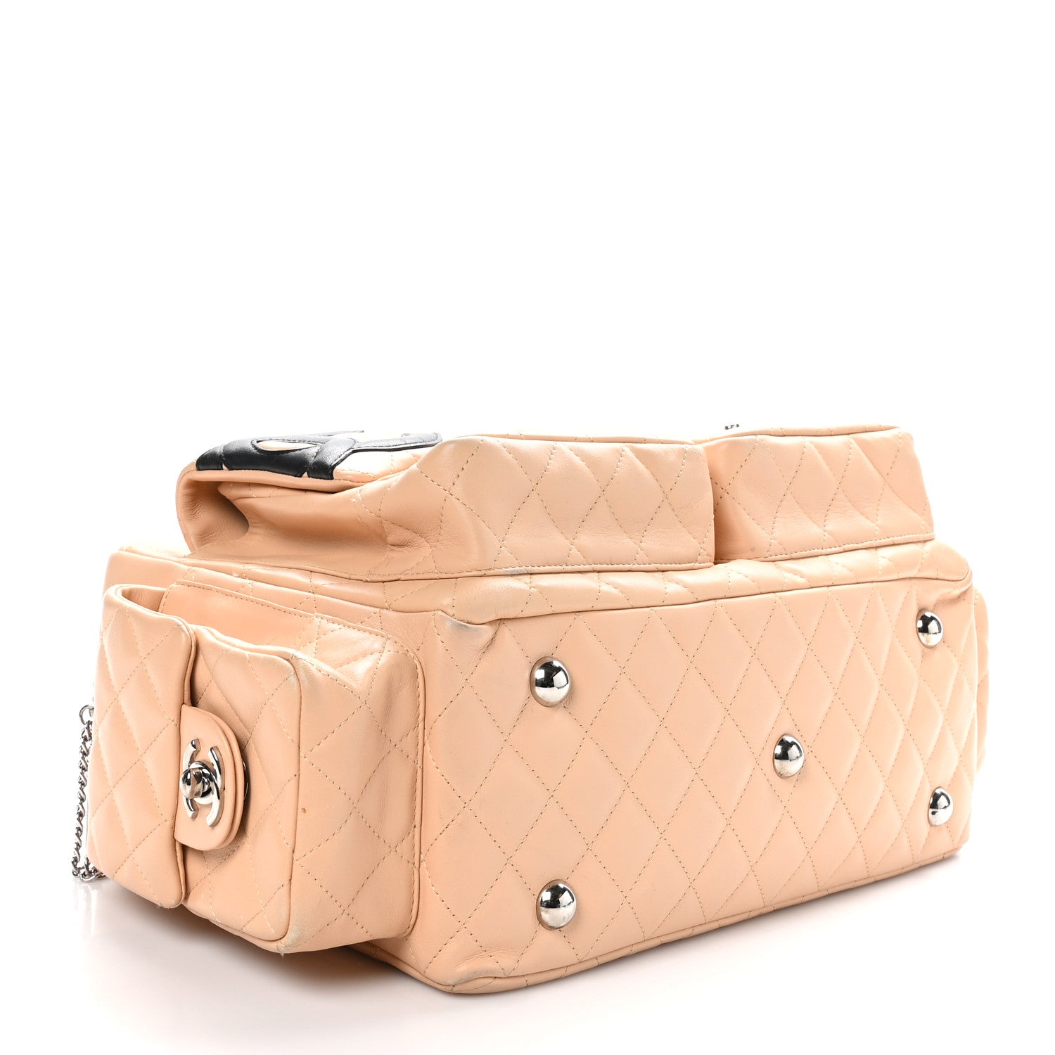 Chanel Calfskin Quilted Large Cambon Multipocket Reporter Beige Black 4 of 13