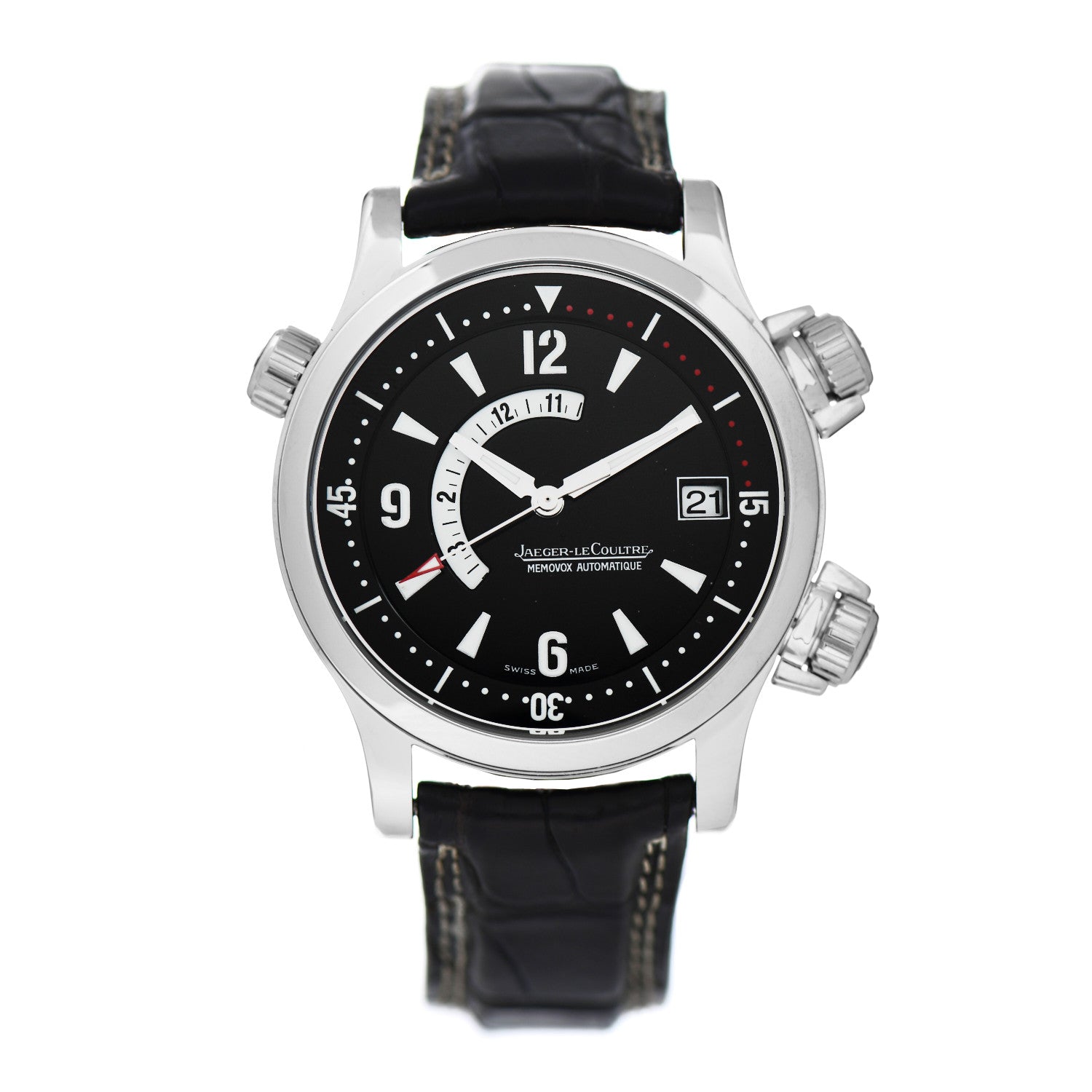 Jaeger-LeCoultre Stainless Steel Alligator 41.5mm Master Compressor Memovox Automatic Watch Black 146.8.97/1 1 of 5