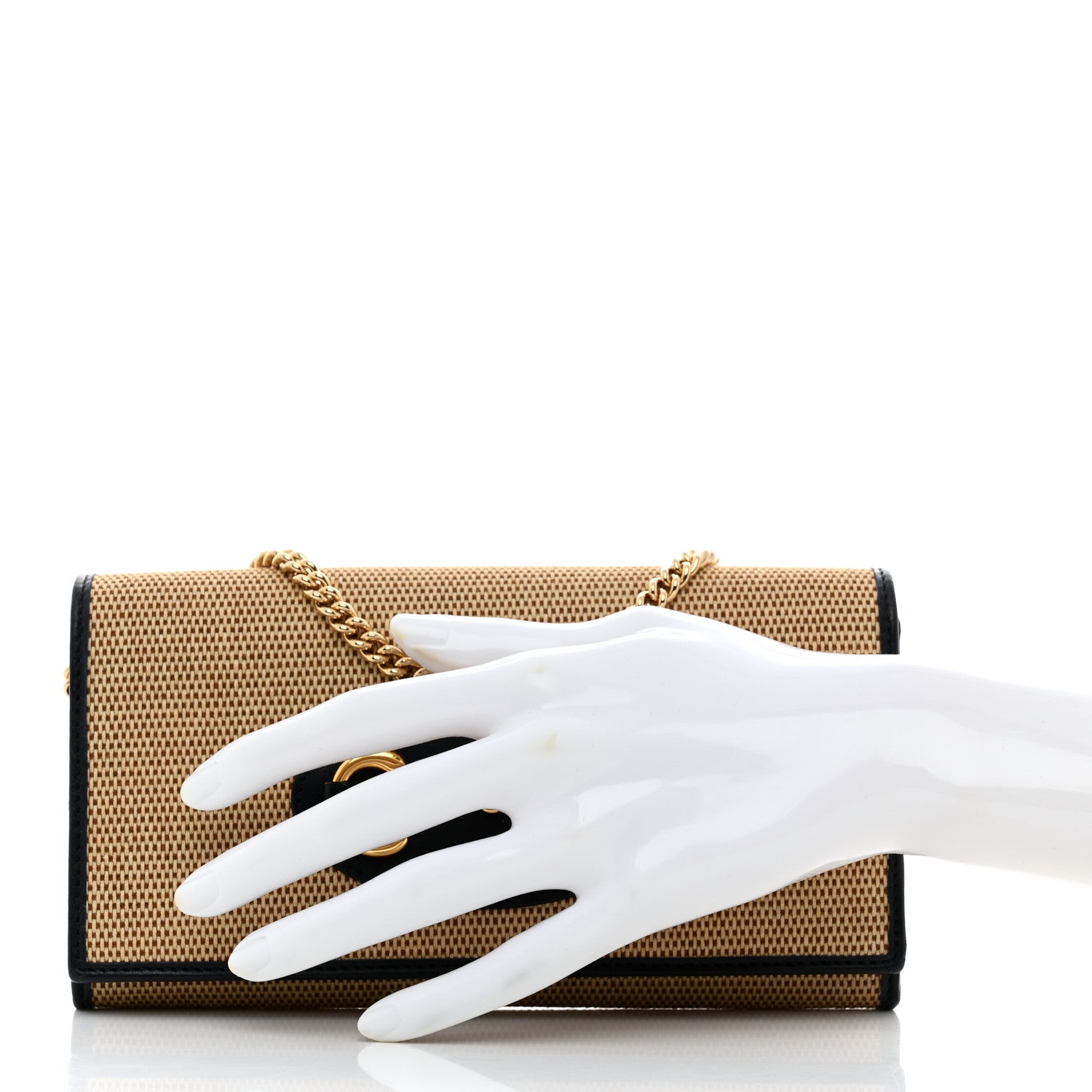 Gucci Vintage Rice Canvas Plutone Calfskin Small Horsebit 1955 Wallet On Chain Beige Blue 2 of 9