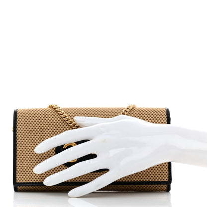 Gucci Vintage Rice Canvas Plutone Calfskin Small Horsebit 1955 Wallet On Chain Beige Blue 2 of 9