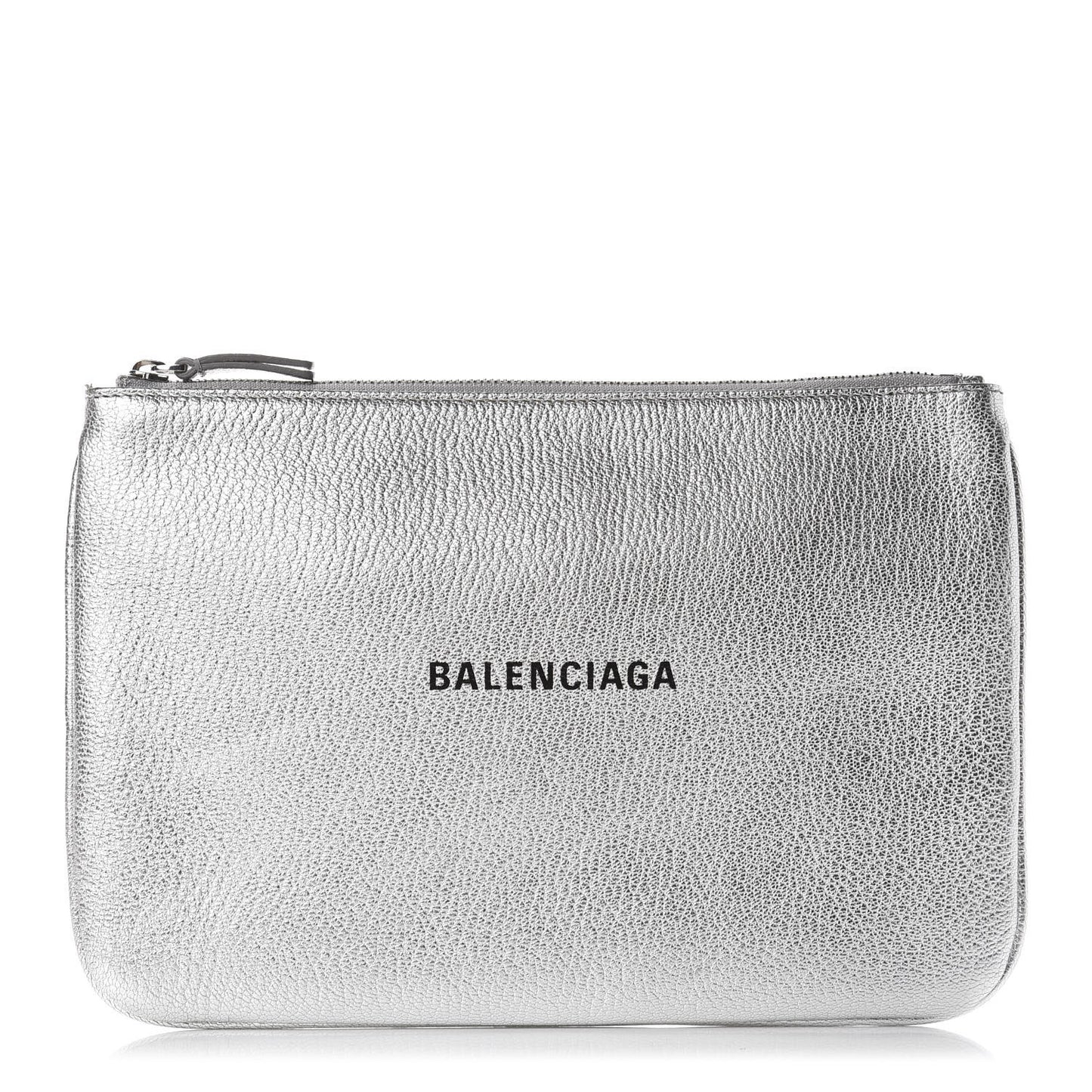 Metallic Goatskin Logo Large Everyday Zip Pouch Argent Black