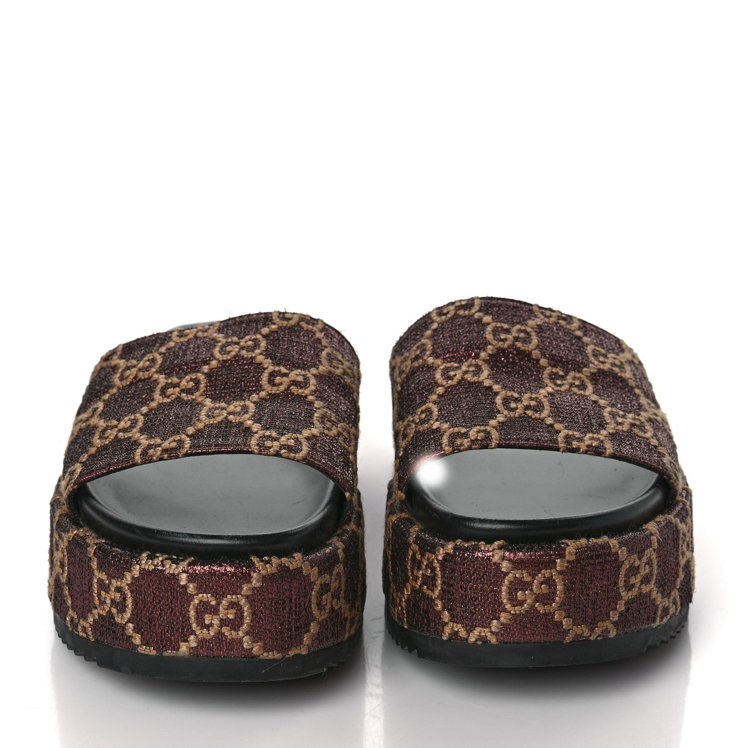 Gucci Lame GG Monogram Angelina Platform 55mm Slide Sandals 36 Brown Beige 2 of 8