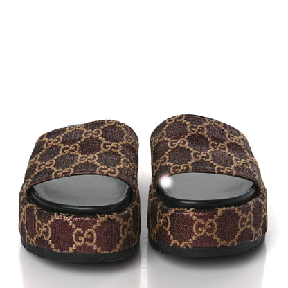Gucci Lame GG Monogram Angelina Platform 55mm Slide Sandals 36 Brown Beige 2 of 8