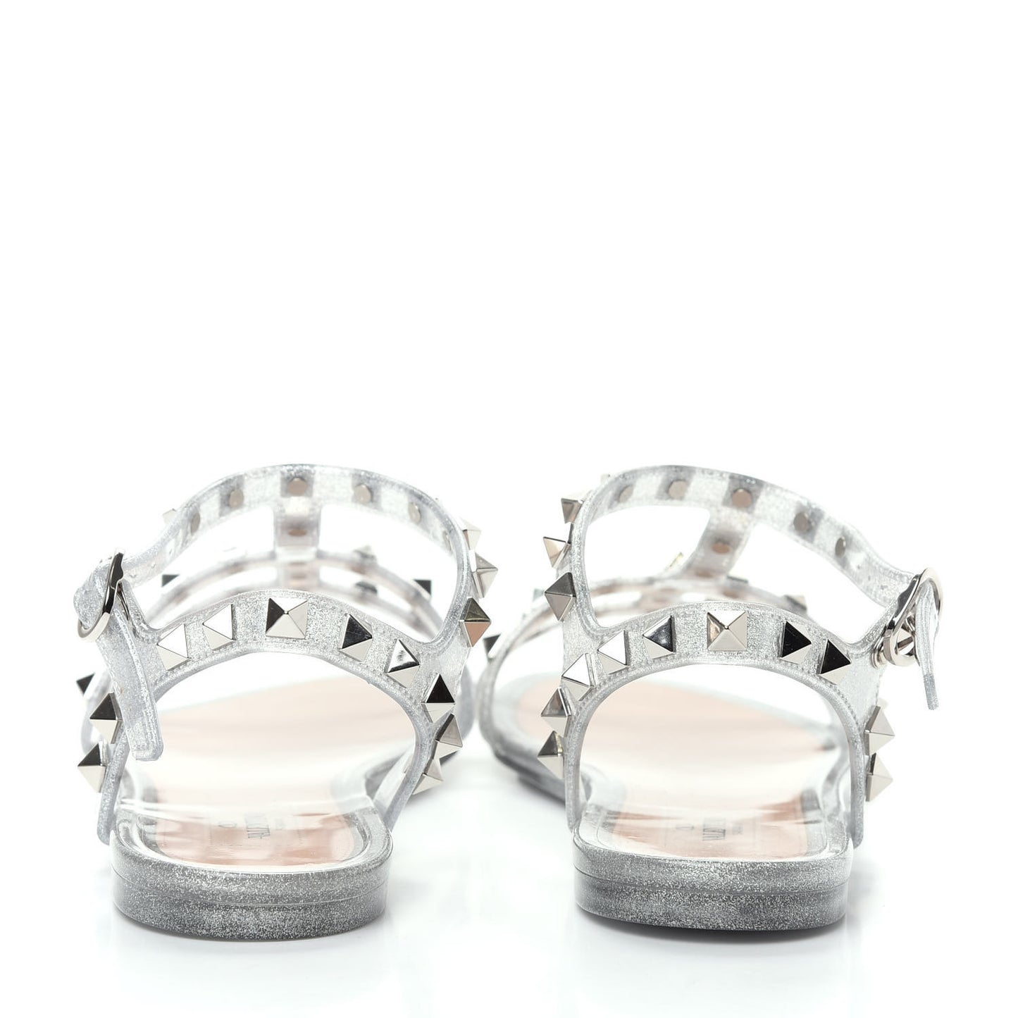PVC Jelly Glitter Rockstud Caged Sandals 38 SIlver