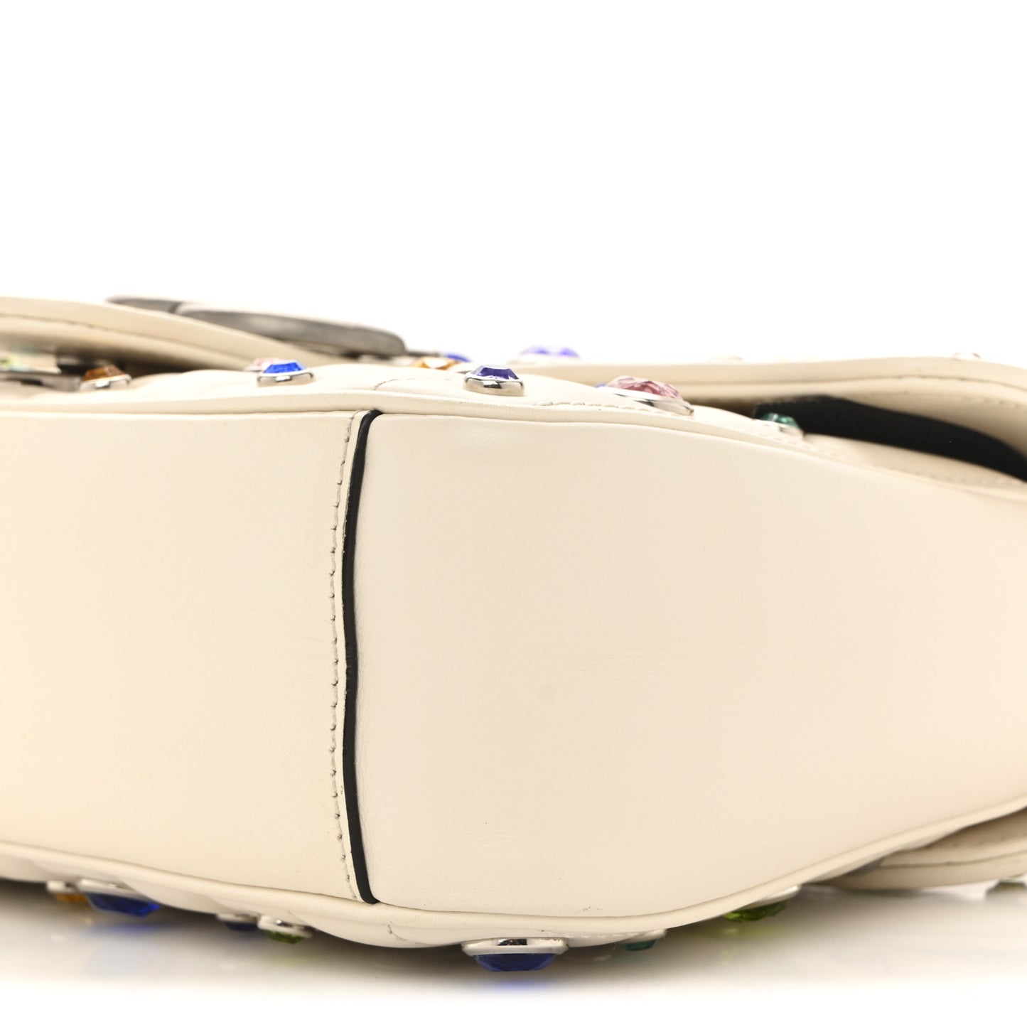 Calfskin Crystal Matelasse Aria Small GG Marmont Shoulder Bag Mystic White Multicolor