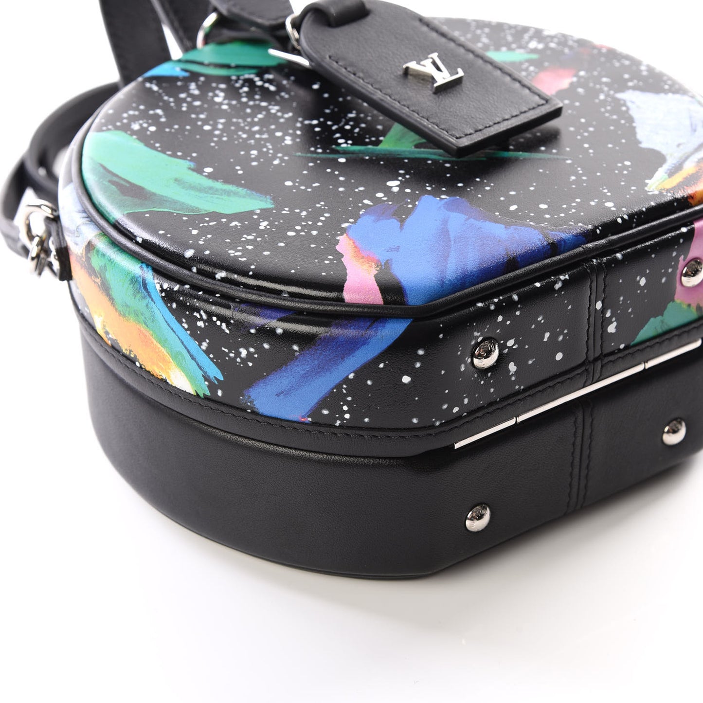Calfskin Splash Print Petite Boite Chapeau Black