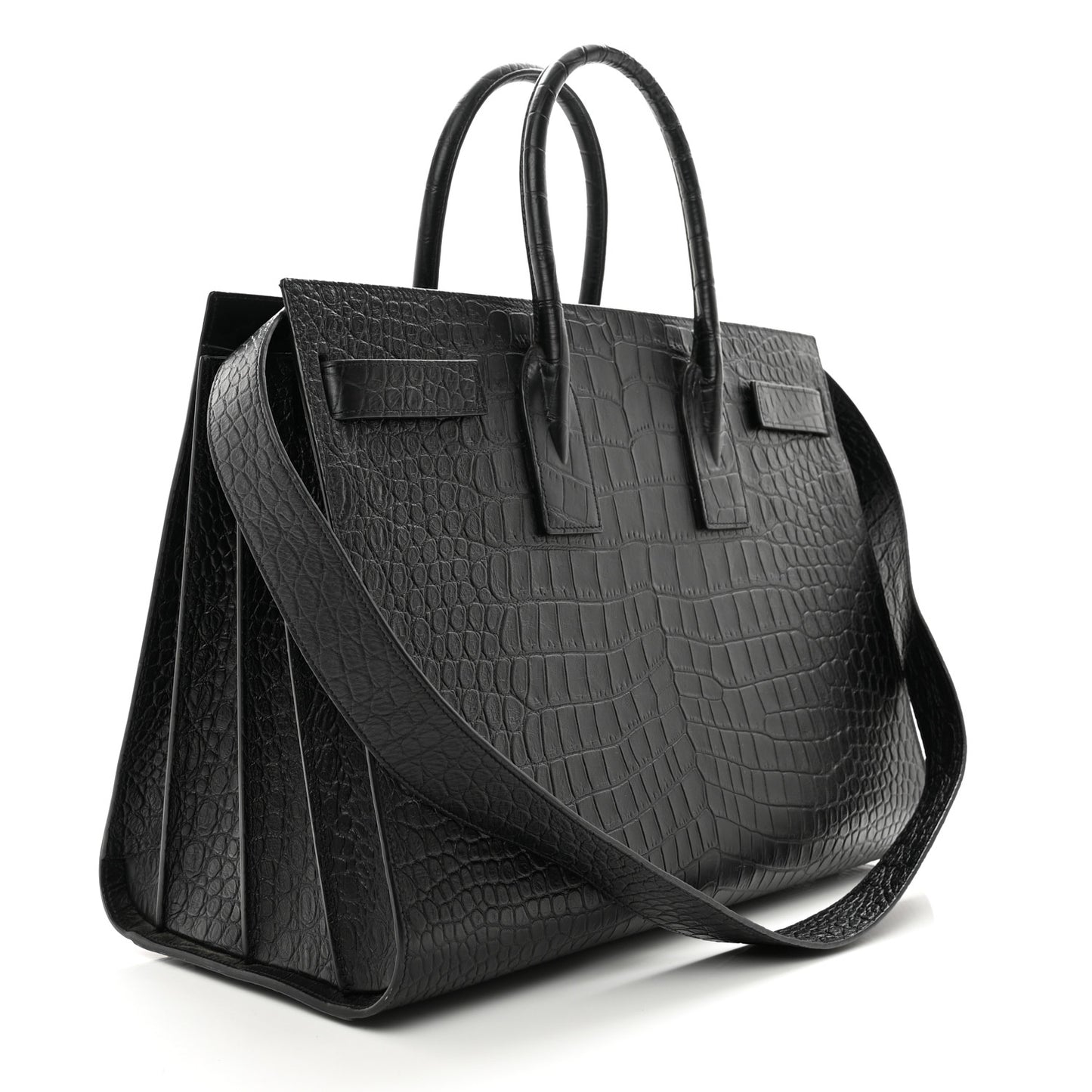 Calfskin Crocodile Embossed Large Sac De Jour Carryall Black