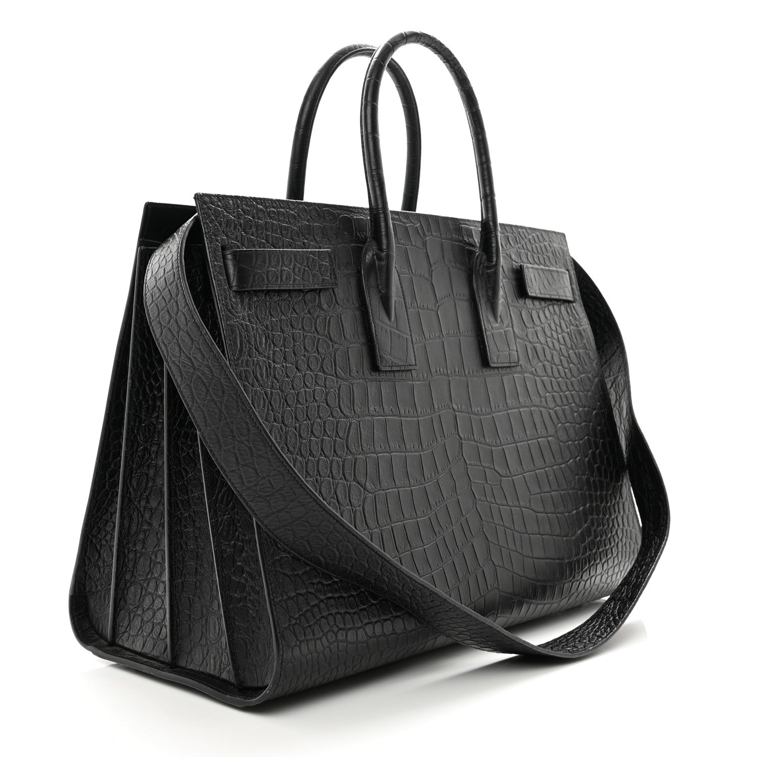 Saint Laurent Calfskin Crocodile Embossed Large Sac De Jour Carryall Black 2 of 10