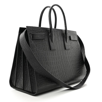 Saint Laurent Calfskin Crocodile Embossed Large Sac De Jour Carryall Black 2 of 10