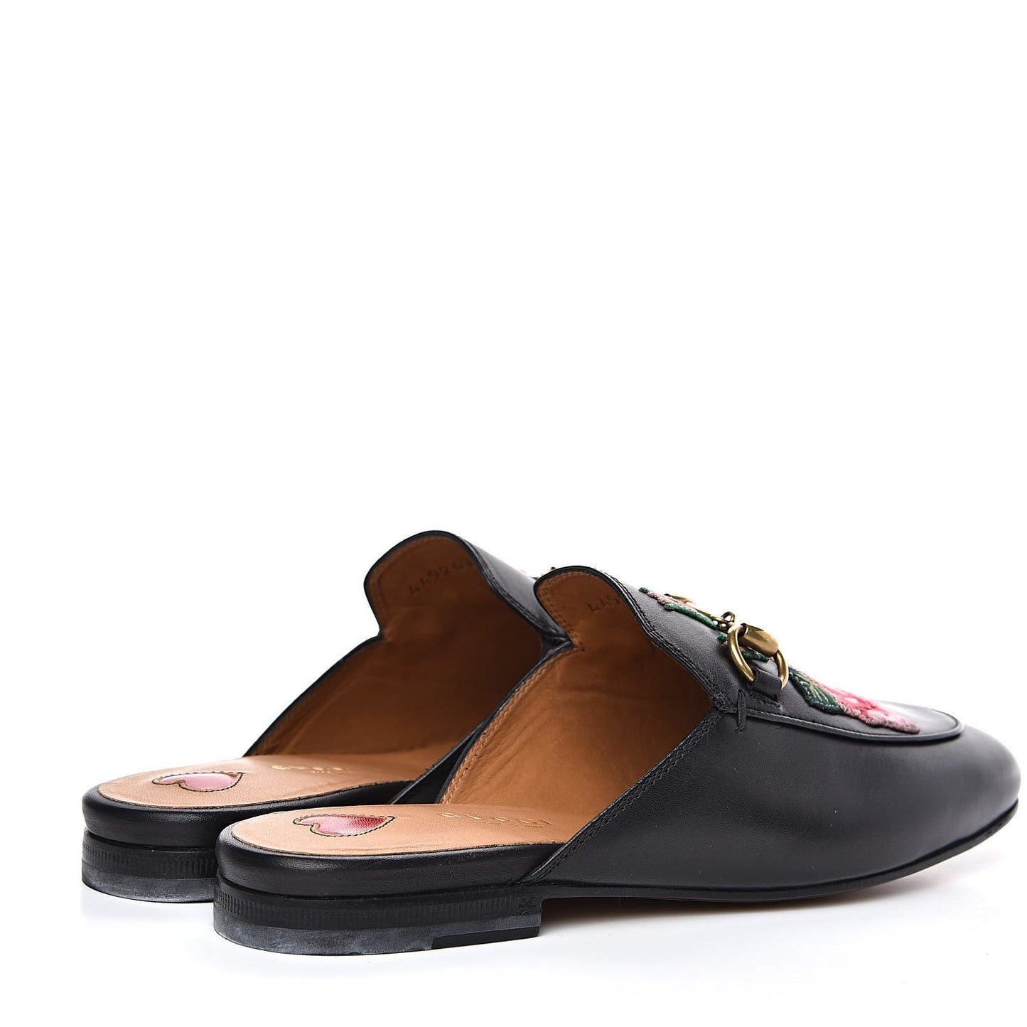 Calfskin Flower Embroidered Womens Princetown Slippers 35 Black