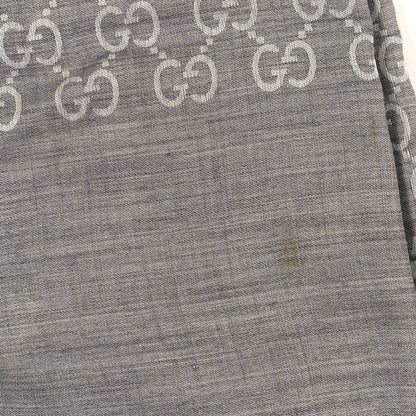 Gucci Wool Silk GG Monogram GGNat Scarf Lead Taupe Light Grey 4 of 4